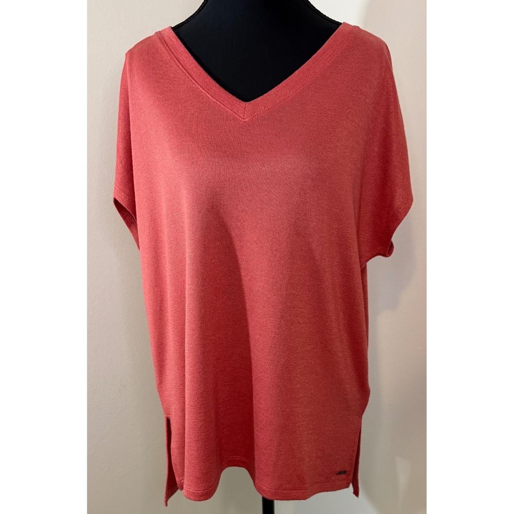 ORVIS‎ Women's Coral Heathered V Neck Short Sleeve Side Slit Knit Top M